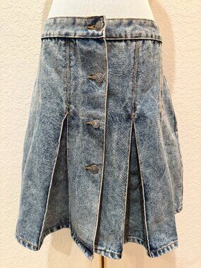 Vintage 80s Acid Wash Denim Mini Skirt Pleated Button Front Studebaker 7/8